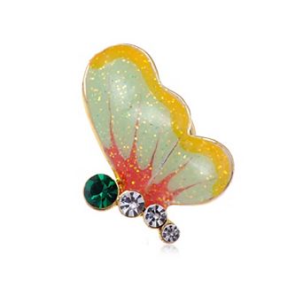 Golden Tone Mini Enamel Glitter Painted Winged Butterfly Fashion Pin Brooch