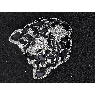 Sleek White Rhinestone Crystal Black Panther Tiger Leopard Kitty Cat Warrior Head Pin Brooch