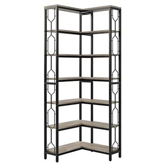 L-Shaped Floor-Standing Bookcase with Hexagon Side Accents for Home or Office
