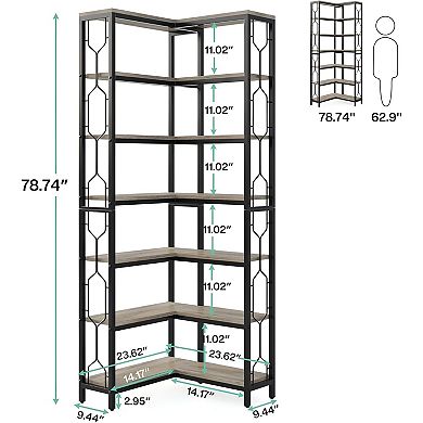 L-Shaped Floor-Standing Bookcase with Hexagon Side Accents for Home or Office