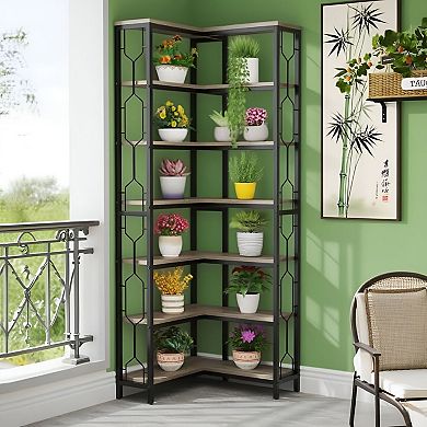 L-Shaped Floor-Standing Bookcase with Hexagon Side Accents for Home or Office