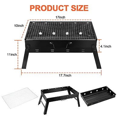 Portable Folding Charcoal Grill with Carry Handle and Cooking Grate for Camping