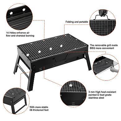 Portable Folding Charcoal Grill with Carry Handle and Cooking Grate for Camping