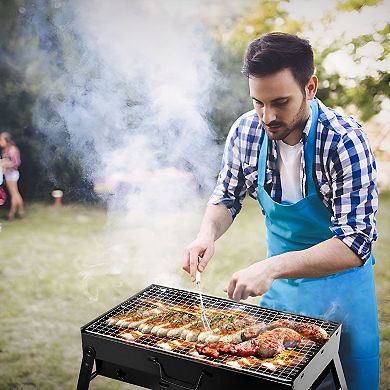 Portable Folding Charcoal Grill with Carry Handle and Cooking Grate for Camping