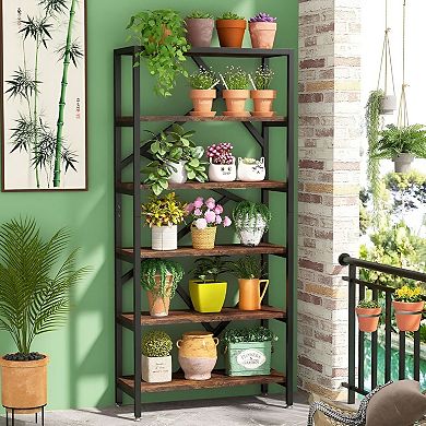 Industrial Modern 6-Tier Bookshelf for Vertical Storage, Books, Plants, and Home Organization
