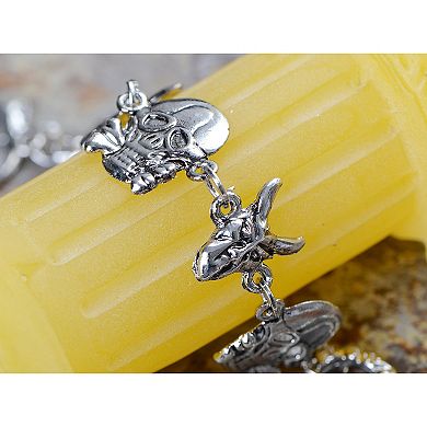 Unisex Silver Tone Gothic Skull Punk Angel Wings Halloween Bangle Bracelet