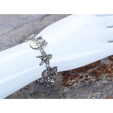 Unisex Silver Tone Gothic Skull Punk Angel Wings Halloween Bangle Bracelet