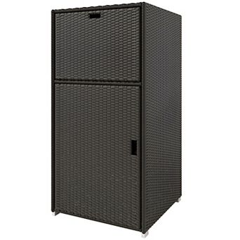 Rattan Storage Cabinet with Drawer and Magnet Door for Patio or Bathroom