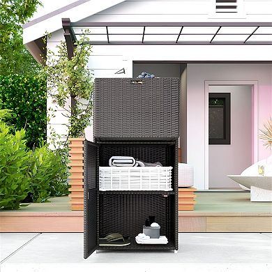 Rattan Storage Cabinet with Drawer and Magnet Door for Patio or Bathroom
