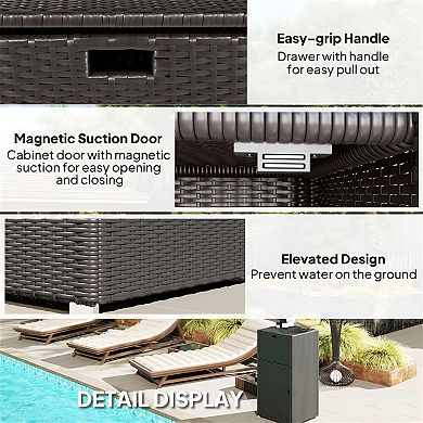 Rattan Storage Cabinet with Drawer and Magnet Door for Patio or Bathroom