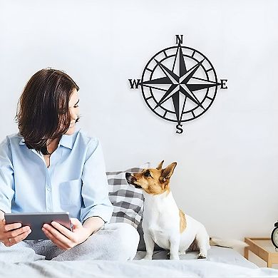 Ocean-Inspired Nautical Compass Metal Wall Art for Entryway, Home, or Office Accent