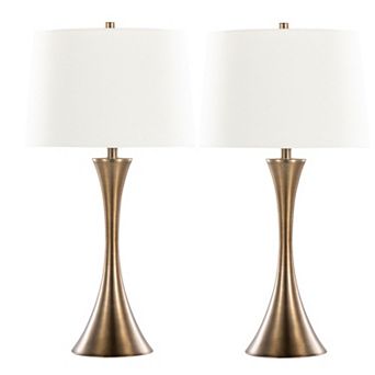 Loheer Contemporary Metal Table Lamp Set with Fabric Shade