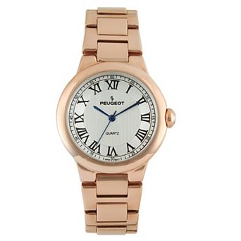 Peugeot Womens Rose Gold Plated 36mm Round Tank Steel Bracelet Watch