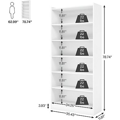 Free-Standing 7-Tier Bookshelf with Closed Backboard and Anti-Dumping Kit