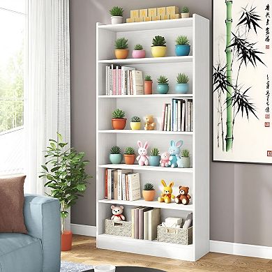 Free-Standing 7-Tier Bookshelf with Closed Backboard and Anti-Dumping Kit