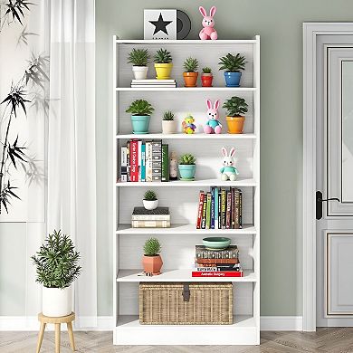 Free-Standing 7-Tier Bookshelf with Closed Backboard and Anti-Dumping Kit