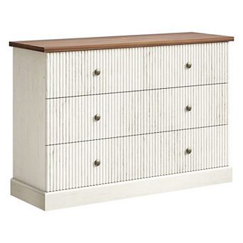6 Drawer Dresser for Bedroom, Horizontal Chest of Drawers, Fluted Panel Wood Dresser
