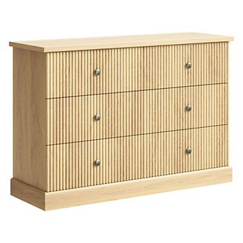 6 Drawer Dresser for Bedroom, Horizontal Chest of Drawers, Fluted Panel Wood Dresser