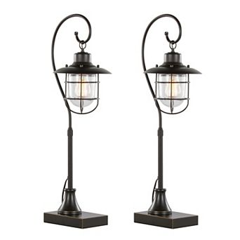 Loheer Landen Contemporary Metal Task Lamp with Clear Glass Shade Set of 2
