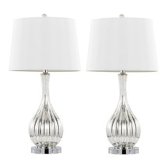 Loheer Crackle Glass Table Lamp Set with Linen Shade, Set of 2