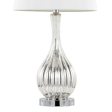 Loheer Crackle Glass Table Lamp Set with Linen Shade, Set of 2
