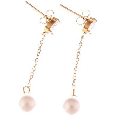 Teardrop Crystal and Pearl Dangle Earrings with Delicate Chain