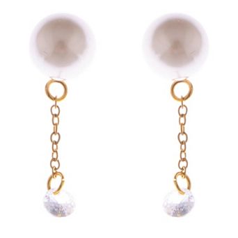 Teardrop Crystal and Pearl Dangle Earrings with Delicate Chain