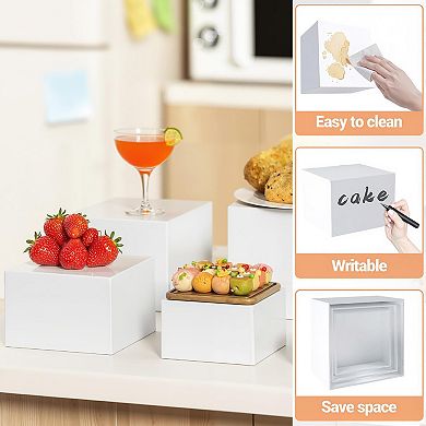 4Pcs Buffet Food Risers,Buffet Risers Step Acrylic Cube Box Display for Dessert Table Set Food Drink