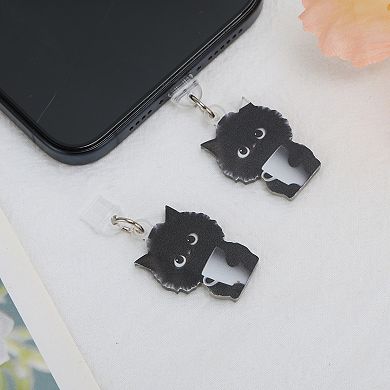 Cat Pendants Dust Plug Charm for Type-C Black White 2 Pcs