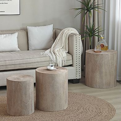 KWPZQEB Rustic Round Different Sizes Coffee Tables Set of 3, Decorative Accent Pieces
