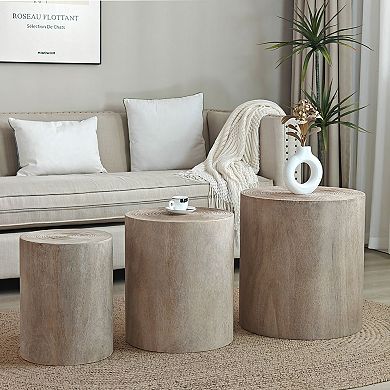 KWPZQEB Rustic Round Different Sizes Coffee Tables Set of 3, Decorative Accent Pieces