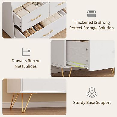 LED Dresser with Charging Station - Modern 5-Drawer Wooden Chest, Storage Organizer