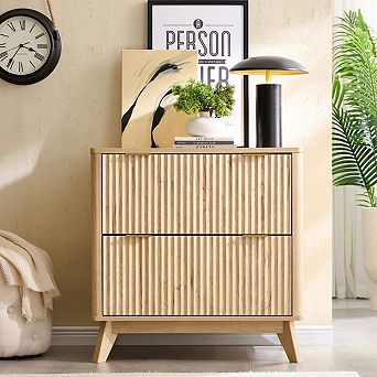 Fluted 2 Drawer Lateral File Cabinet, Modern Wood Printer Cabinet with Storage for Home Office