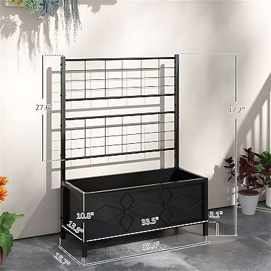 Diamond-Pattern Metal Garden Trellis for Climbing Plants, Vines, or Flowers - Black