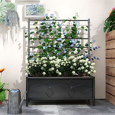 Diamond-Pattern Metal Garden Trellis for Climbing Plants, Vines, or Flowers - Black