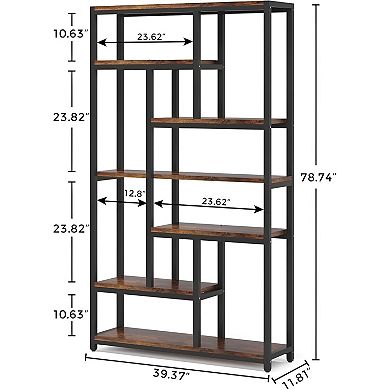 Industrial 10-Tier Open Bookcase for Living Room, Bedroom, Office, or Apartment