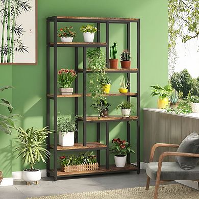 Industrial 10-Tier Open Bookcase for Living Room, Bedroom, Office, or Apartment