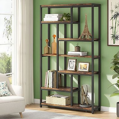 Industrial 10-Tier Open Bookcase for Living Room, Bedroom, Office, or Apartment