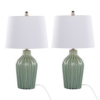 Loheer Rockwell Contemporary Ceramic Table Lamp Set of 2 with Linen Shades