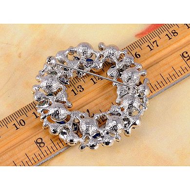 Pacific Sapphire Color Christmas Floral Wreath Gift Crystal Rhinestone Pin Brooch