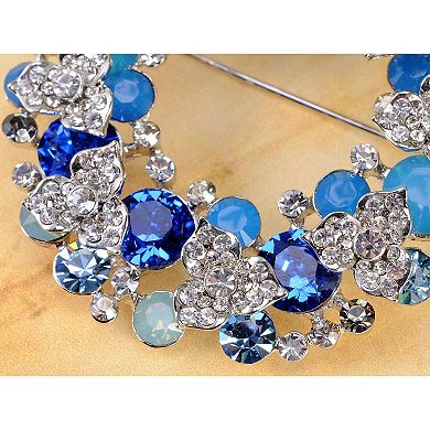 Pacific Sapphire Color Christmas Floral Wreath Gift Crystal Rhinestone Pin Brooch