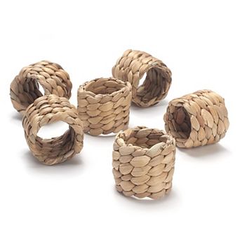 Water Hyacinth Napkin Rings Set of 6 Handmade Boho Rustic Rattan Table Decor