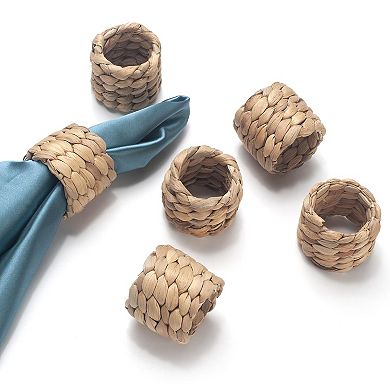 Water Hyacinth Napkin Rings Set of 6 Handmade Boho Rustic Rattan Table Decor