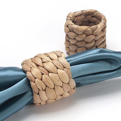 Water Hyacinth Napkin Rings Set of 6 Handmade Boho Rustic Rattan Table Decor
