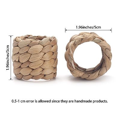 Water Hyacinth Napkin Rings Set of 6 Handmade Boho Rustic Rattan Table Decor