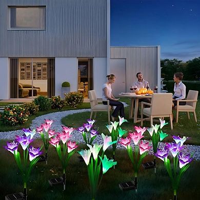 6 Pack Solar Lily Lights, 24 Flowers Color Changing LED Waterproof Outdoor Garden Decor