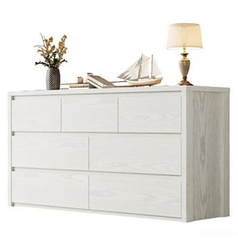 7 Drawer Dresser for Bedroom, Wooden Chest of Drawers, Fluted Storage Organizer