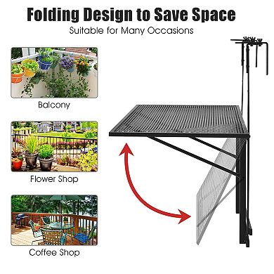 Folding Railing Table with 5-Level Adjustable Heights