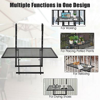 Folding Railing Table with 5-Level Adjustable Heights