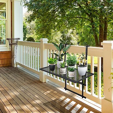 Folding Railing Table with 5-Level Adjustable Heights